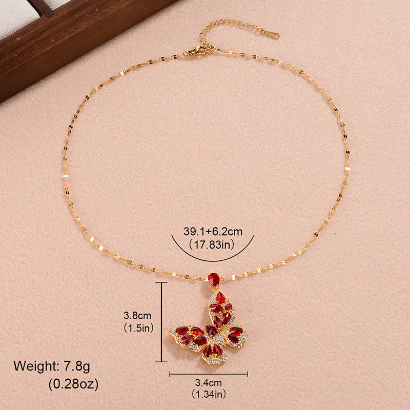 Ig Style Sweet Butterfly Copper Plating Inlay Zircon Pendant Necklace