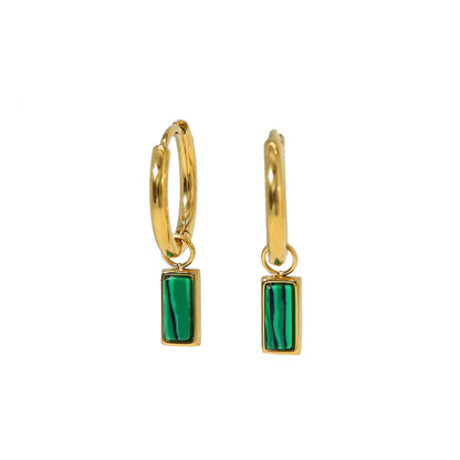 1 Pair Ig Style French Style Rectangle Plating Inlay Stainless Steel Titanium Steel Turquoise Zircon 18k Gold Plated Drop Earrings