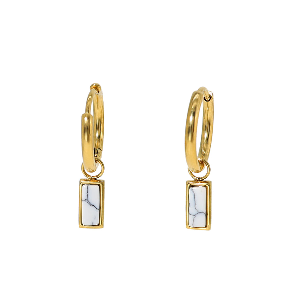 1 Pair Ig Style French Style Rectangle Plating Inlay Stainless Steel Titanium Steel Turquoise Zircon 18k Gold Plated Drop Earrings