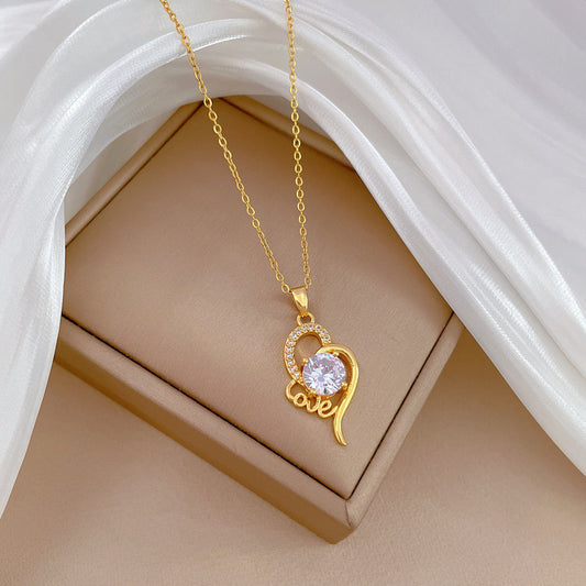 Modern Style Simple Style Commute Heart Shape Titanium Steel Copper Plating Inlay Zircon Gold Plated Pendant Necklace