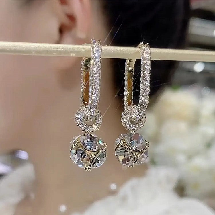 1 Pair Lady Ball Inlay Copper Rhinestones Zircon Drop Earrings