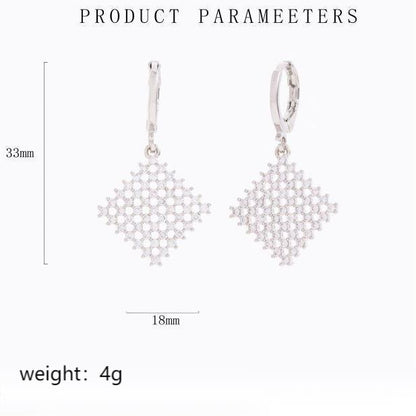 Wholesale Jewelry Simple Style Solid Color Rhombus Copper Alloy Artificial Rhinestones Zircon White Gold Plated Plating Hollow Out Inlay Drop Earrings