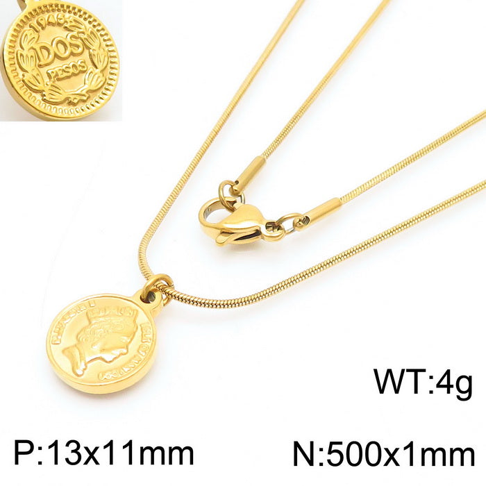 Modern Style Oval Titanium Steel Plating 18k Gold Plated Pendant Necklace