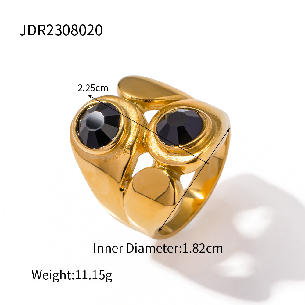 Ig Style Asymmetrical Stainless Steel Plating Inlay Zircon 18k Gold Plated Rings