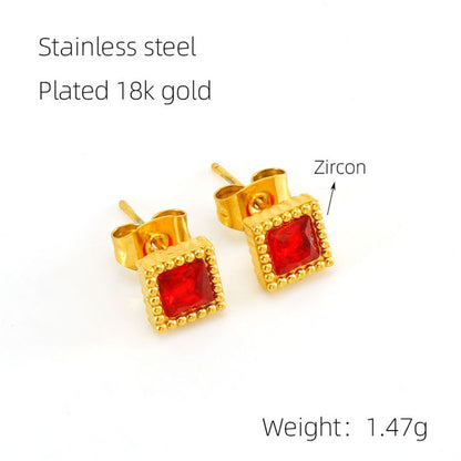 1 Pair Glam Retro Heart Shape Plating Inlay Stainless Steel Zircon 18k Gold Plated Drop Earrings