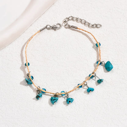 Casual Elegant Tropical Irregular Turquoise Straw Irregular Knitting Women's Anklet