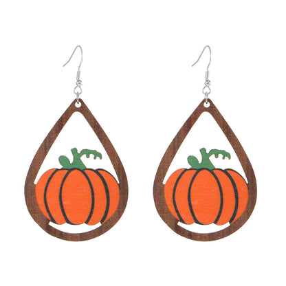 Wholesale Jewelry Funny Streetwear Pumpkin Wood Drop Earrings