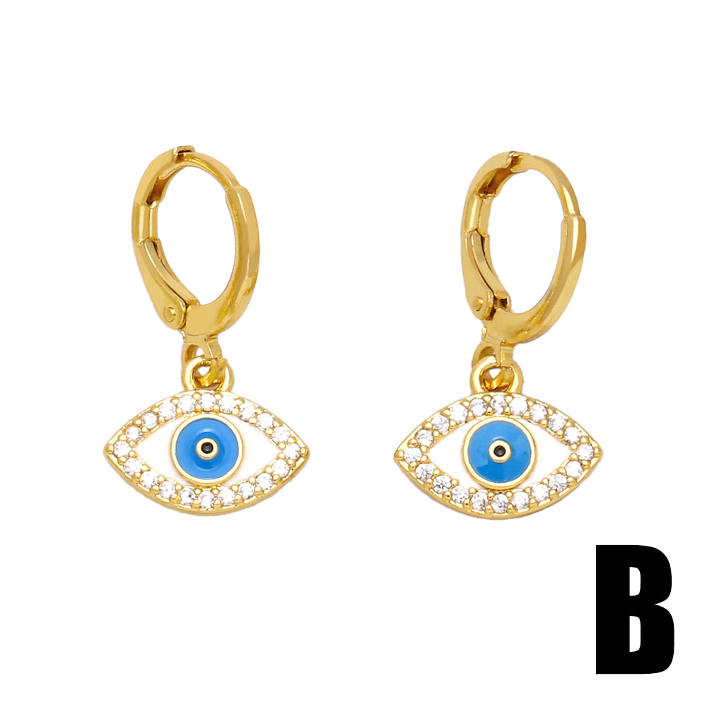 1 Pair Original Design Fashion Devil's Eye Hand Of Fatima Enamel Inlay Copper Zircon 18k Gold Plated Drop Earrings