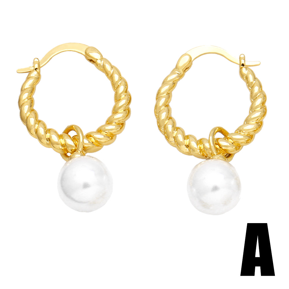 1 Pair Fashion Simple Style Twist Plating Inlay Copper Artificial Pearls Zircon 18k Gold Plated Earrings