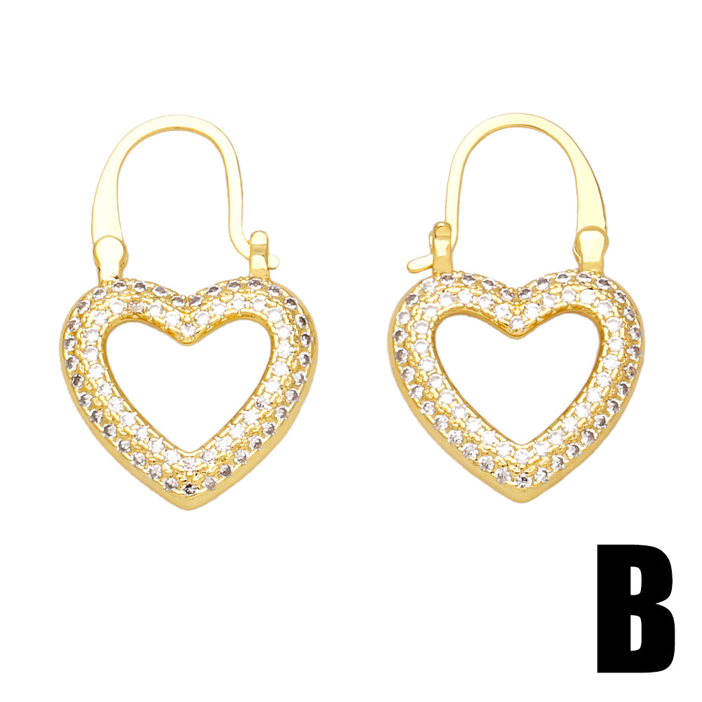 1 Pair Ig Style Retro Fashion Heart Shape Plating Inlay Copper Zircon 18k Gold Plated Earrings