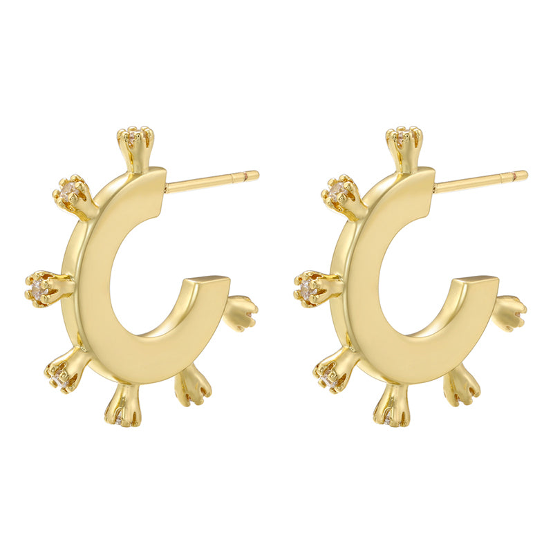 1 Pair Casual Simple Style C Shape Plating Inlay Copper Zircon 18k Gold Plated Ear Studs