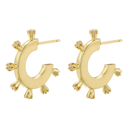 1 Pair Casual Simple Style C Shape Plating Inlay Copper Zircon 18k Gold Plated Ear Studs