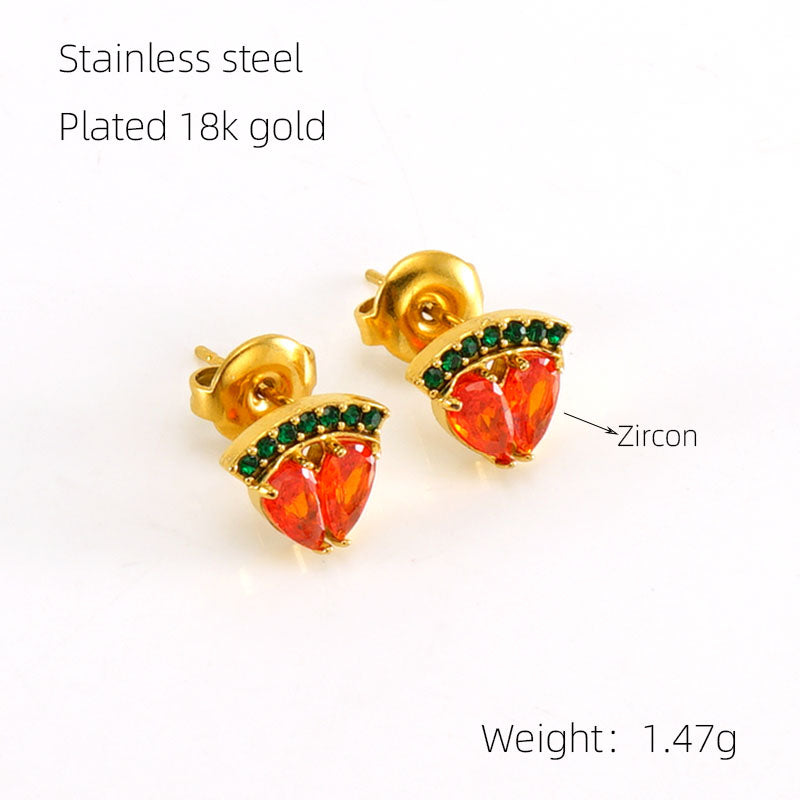 1 Pair Elegant Glam Fruit Pineapple Watermelon Plating Inlay Stainless Steel Zircon 18k Gold Plated Ear Studs