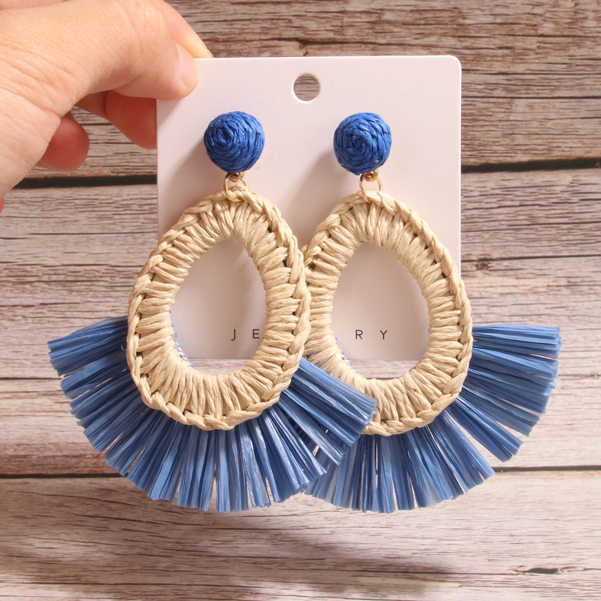 1 Pair Simple Style Artistic Water Droplets Braid Hollow Out Raffia Drop Earrings