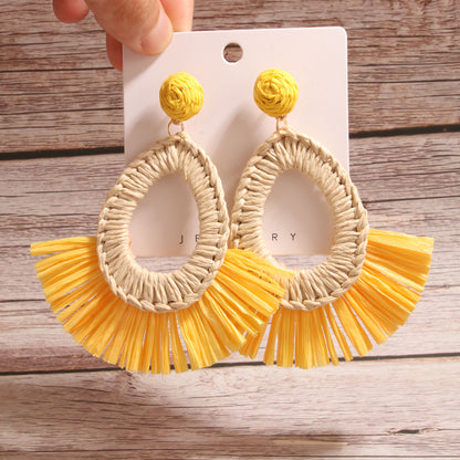 1 Pair Simple Style Artistic Water Droplets Braid Hollow Out Raffia Drop Earrings