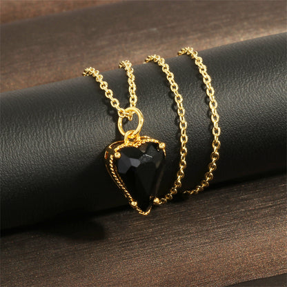 Elegant Sweet Heart Shape Copper Plating Inlay Zircon 18k Gold Plated Pendant Necklace