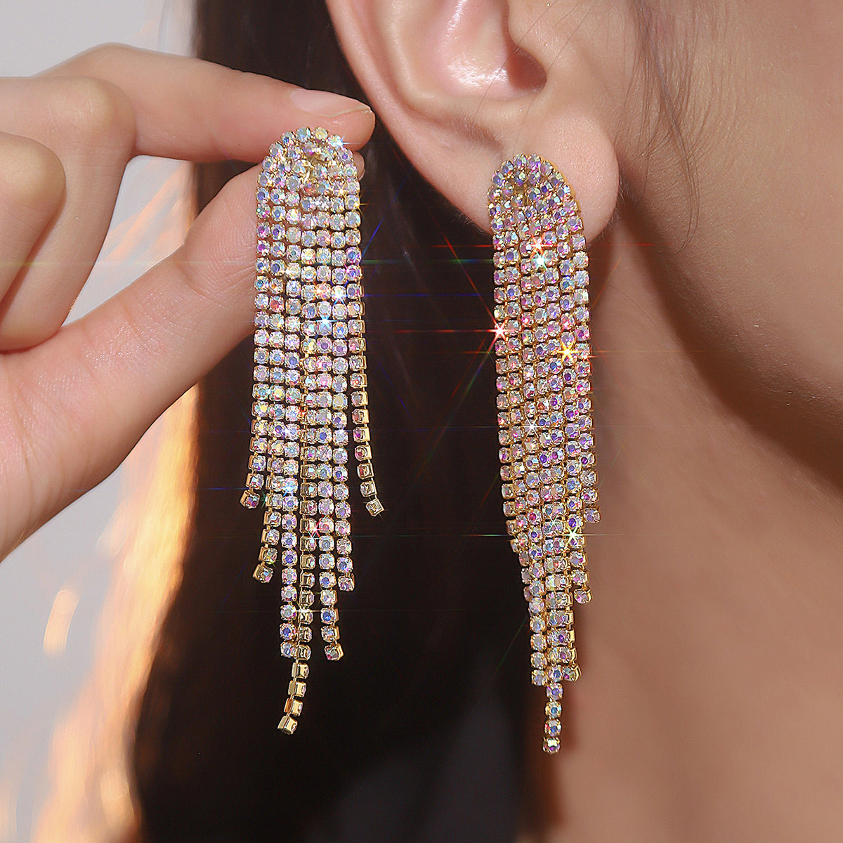 1 Pair Fairy Style Elegant Lady Tassel Rhinestone Drop Earrings