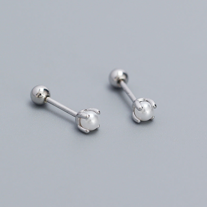 1 Pair Simple Style Geometric Solid Color Plating Inlay Sterling Silver Artificial Pearls Ear Studs