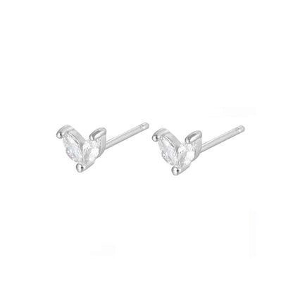 1 Pair Simple Style Leaf Inlay Sterling Silver Zircon Ear Studs