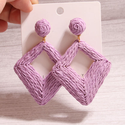 1 Pair Exaggerated Simple Style Quadrilateral Handmade Alloy Raffia Drop Earrings