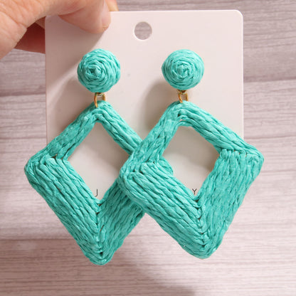 1 Pair Exaggerated Simple Style Quadrilateral Handmade Alloy Raffia Drop Earrings