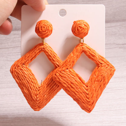 1 Pair Exaggerated Simple Style Quadrilateral Handmade Alloy Raffia Drop Earrings