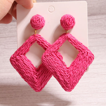 1 Pair Exaggerated Simple Style Quadrilateral Handmade Alloy Raffia Drop Earrings