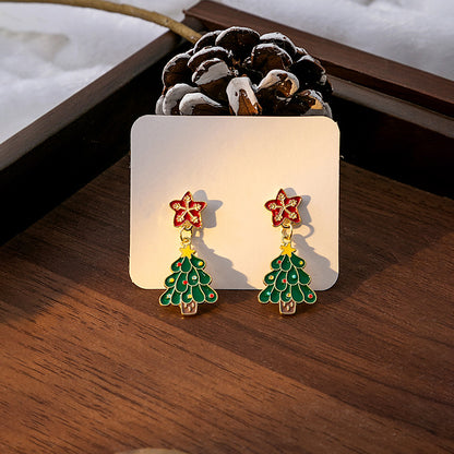 1 Pair Simple Style Christmas Tree Enamel Alloy Drop Earrings