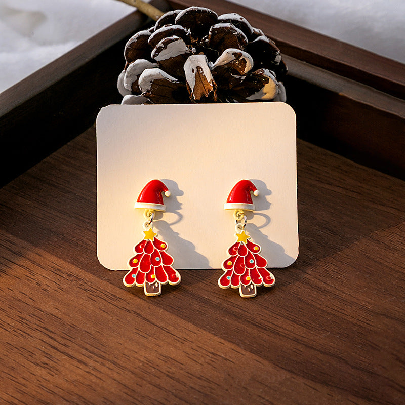 1 Pair Simple Style Christmas Tree Enamel Alloy Drop Earrings