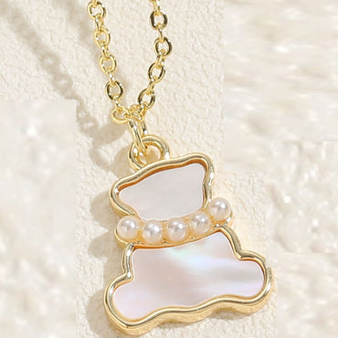 Sweet Commute Clouds Bear Rose Copper Plating Inlay Pearl Shell Zircon 14k Gold Plated Pendant Necklace