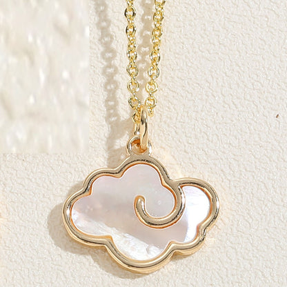 Sweet Commute Clouds Bear Rose Copper Plating Inlay Pearl Shell Zircon 14k Gold Plated Pendant Necklace