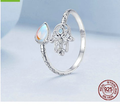 Modern Style Palm Sterling Silver Plating Inlay Zircon Open Rings