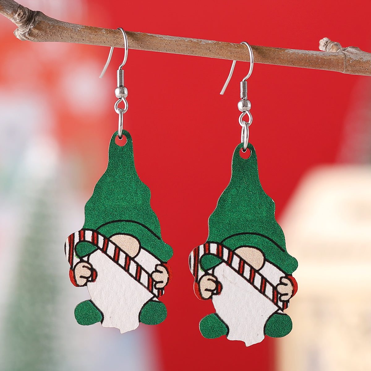 1 Pair Vintage Christmas Cute Dwarf Pendant Earrings Women's Wooden Double-sided Christmas Earrings