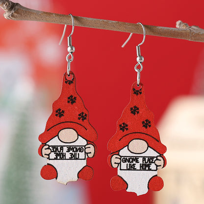 1 Pair Vintage Christmas Cute Dwarf Pendant Earrings Women's Wooden Double-sided Christmas Earrings