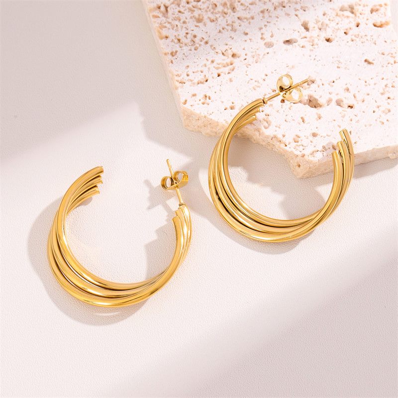 1 Pair Retro Simple Style C Shape Plating Stainless Steel 18k Gold Plated Ear Studs