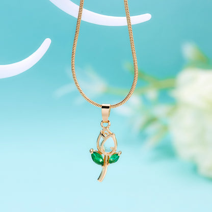 Sweet Tulip Copper Plating Inlay Rhinestones Pendant Necklace