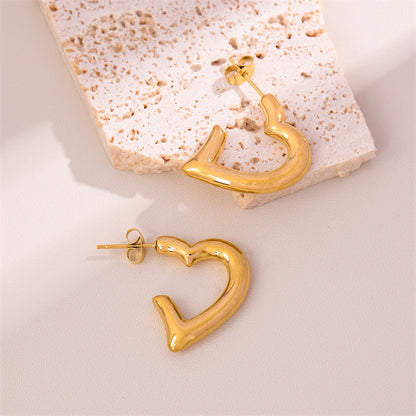 1 Pair Retro Simple Style Heart Shape Plating Stainless Steel 18k Gold Plated Ear Studs