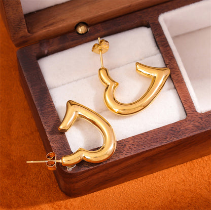 1 Pair Retro Simple Style Heart Shape Plating Stainless Steel 18k Gold Plated Ear Studs