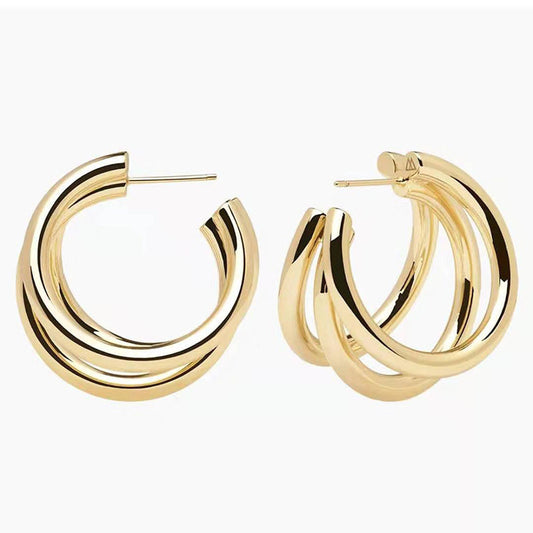 1 Pair Casual Simple Style Round Plating Titanium Steel 18k Gold Plated Earrings