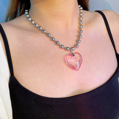 Sweet Streetwear Heart Shape Artificial Crystal Alloy Women's Pendant Necklace