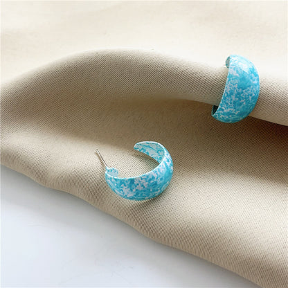 1 Pair Cute Sweet Ditsy Floral Solid Color Stoving Varnish Imitation Porcelain Paint Metal Hoop Earrings