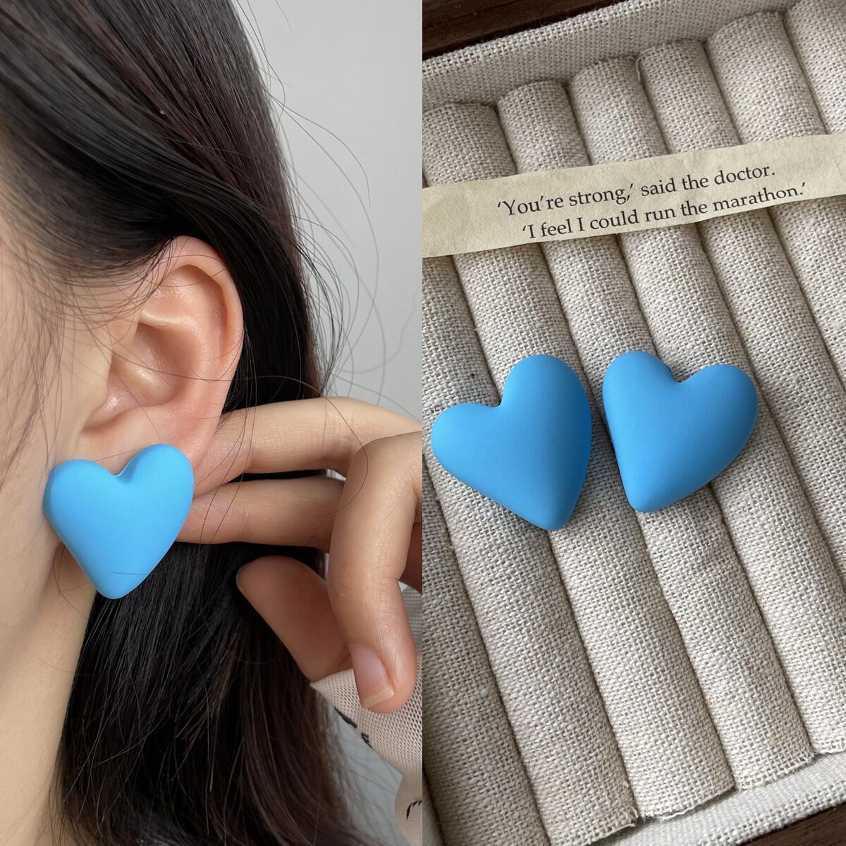 1 Pair Cute Sweet Heart Shape Solid Color Stoving Varnish Arylic Ear Studs