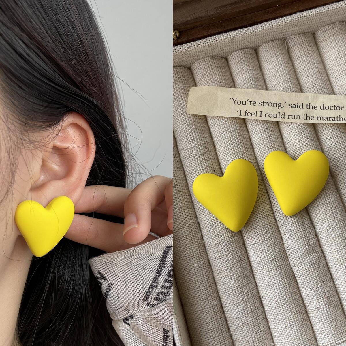 1 Pair Cute Sweet Heart Shape Solid Color Stoving Varnish Arylic Ear Studs