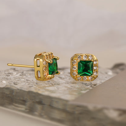 1 Pair Simple Style Commute Square Plating Inlay Copper Zircon 18k Gold Plated Ear Studs