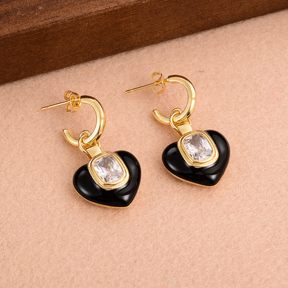 1 Pair Ig Style Sweet Heart Shape Plating Inlay Copper Zircon 18k Gold Plated Drop Earrings