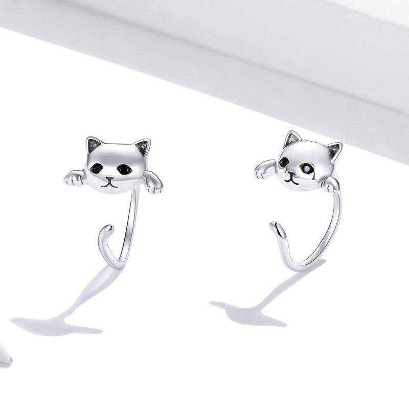 1 Pair Simple Style Cat Plating Inlay Sterling Silver Zircon Silver Plated Ear Studs