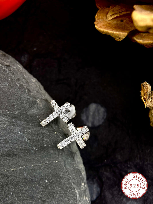 1 Pair Elegant Cross Plating Inlay Sterling Silver Zircon Ear Studs