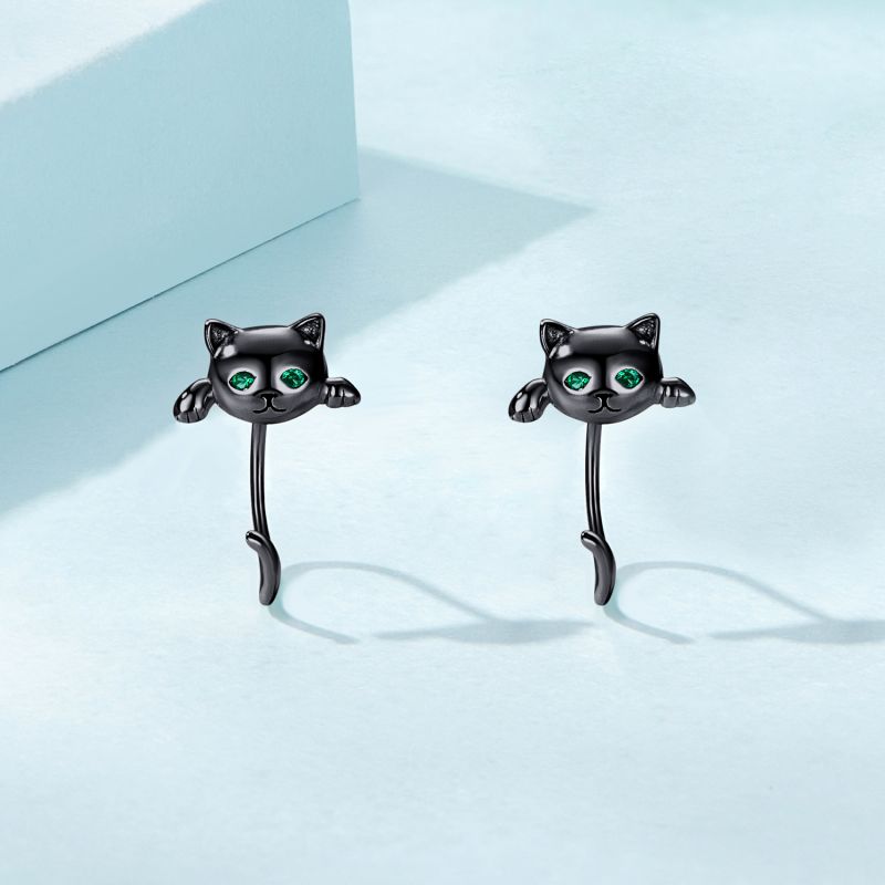 1 Pair Simple Style Cat Plating Inlay Sterling Silver Zircon Silver Plated Ear Studs