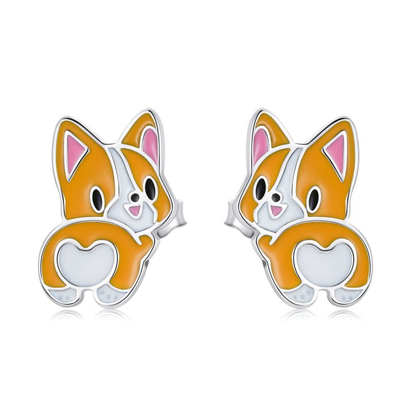 1 Pair Cartoon Style Cute Dog Enamel Sterling Silver Ear Studs