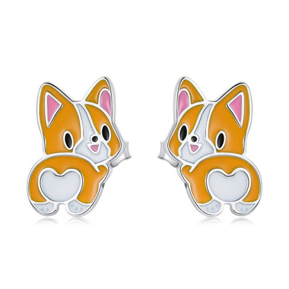 1 Pair Cartoon Style Cute Dog Enamel Sterling Silver Ear Studs